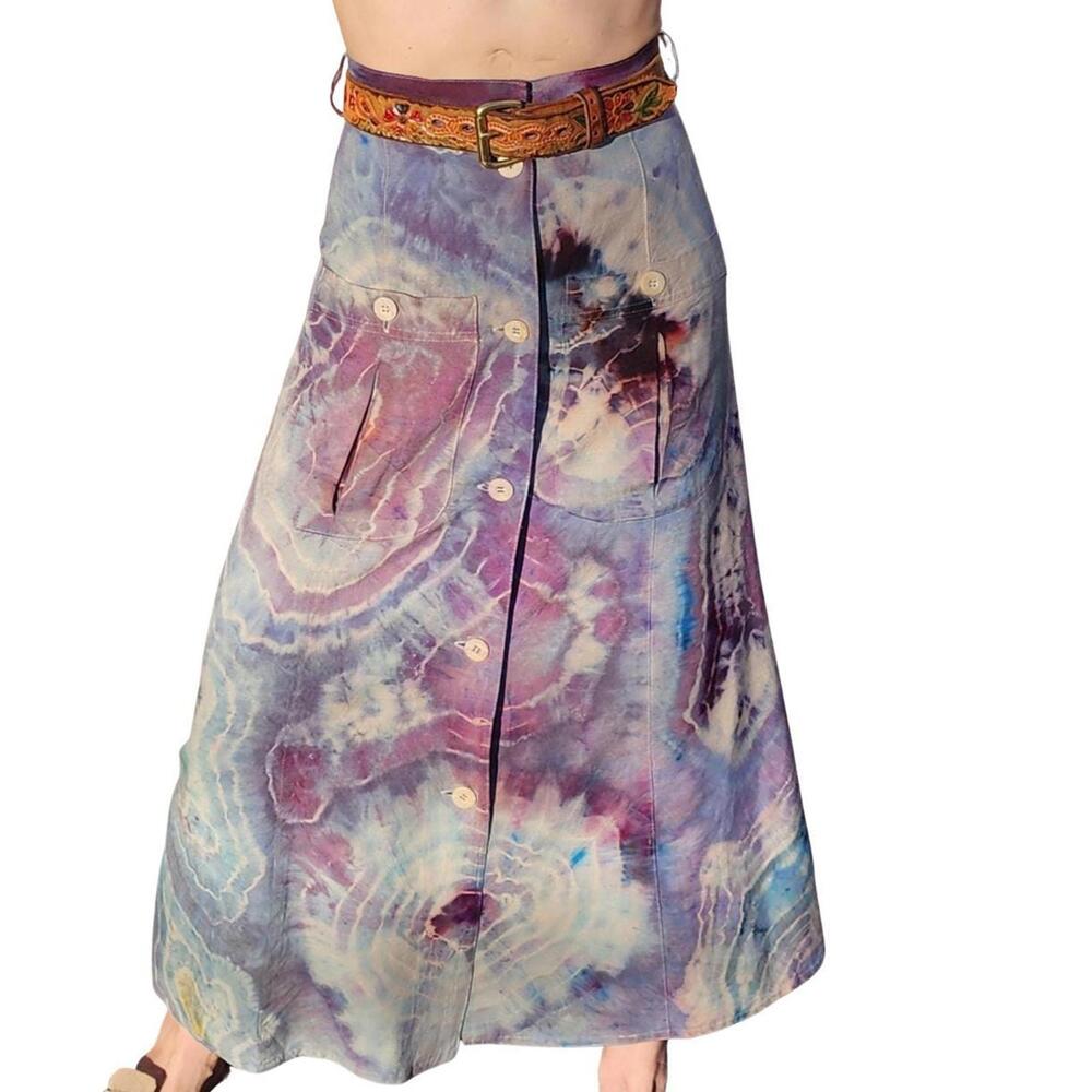 Upcycled, Multi-Color, Hand Tie-Dyed Vintage, A-Line Maxi Skirt | Size: 0/XS